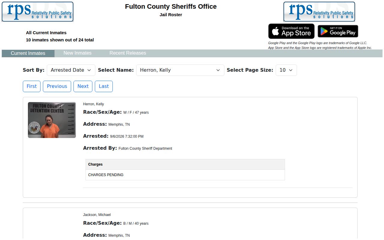 Fulton County current inmate roster and arrest record controls