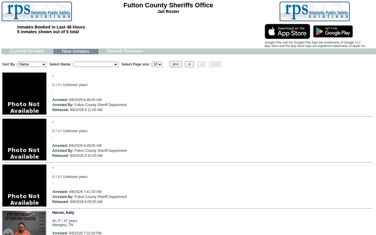 Fulton County arrested today official 48-hour booking screen