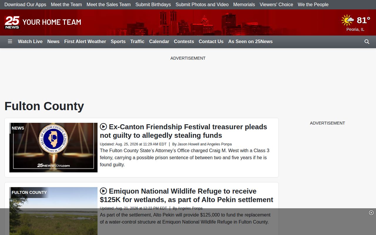 Fulton County arrest news source page from 25News Now
